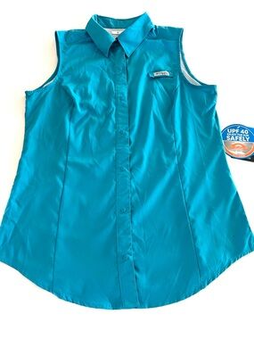 NWT Columbia PFG Tamiami UPF 40 Ripstop Sleeveless Shirt Fishing Hiking M Button